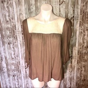 Entro brown/cream laced crochet boho long sleeve